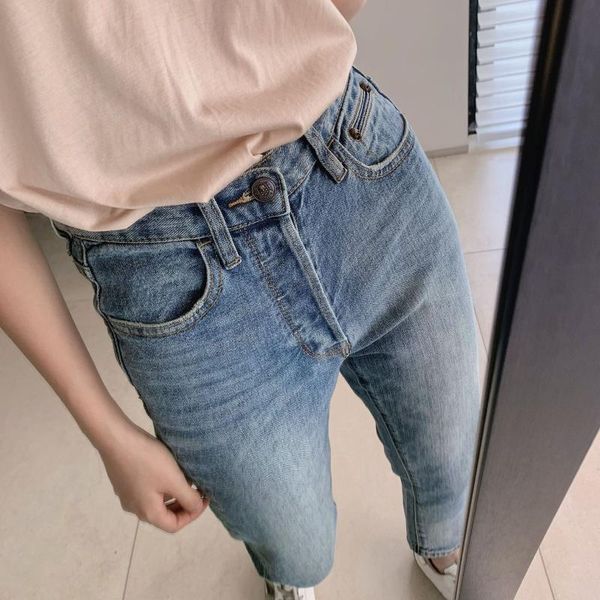 

women's jeans women pants 2021 nostalgia retro high waist straight tube shows slim temperament female, Blue