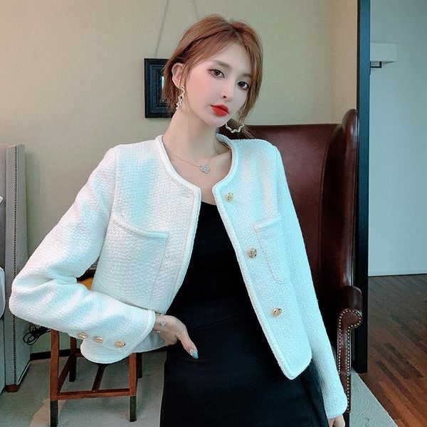 

women's jackets runway fall winter french vintage glod button tweed jacket black white slim short coats female outerwear casacos, Black;brown