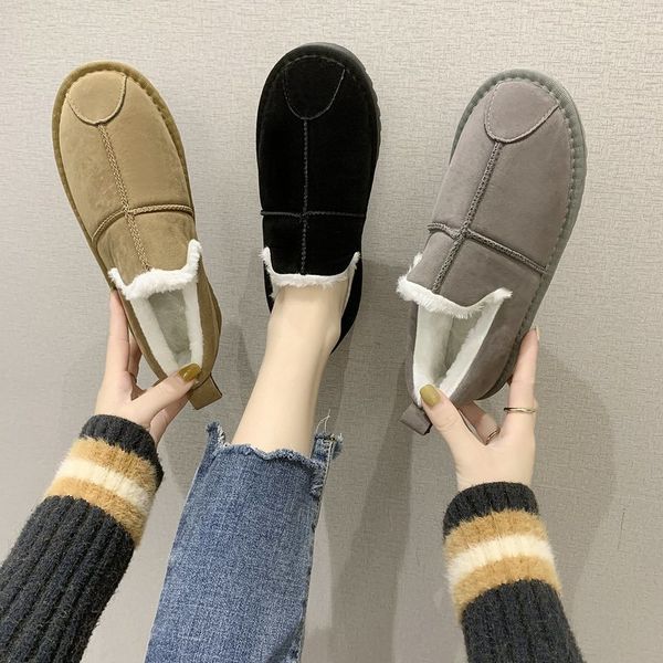 

dress shoes eooodoit plus size sapatos de algodão das mulheres outono inverno salto plano pelúcia mocassins anti skid neve bota tênis us6n, Black