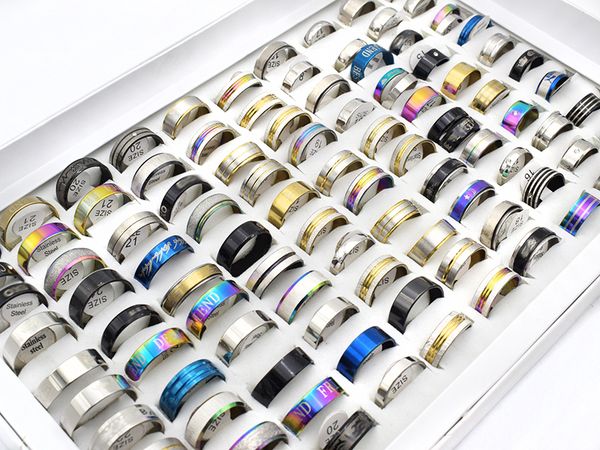 

100 pieces mix style stainless steel band rings wholesale men classic vintage statement women ring for party jewelry, Silver