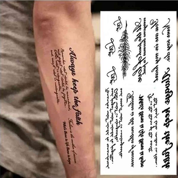 Braço completo tatuagem palavras pretas tatuagem tatuagem estilo escuro adesivo letra arte arte impermeável tatuagens pasta padrão removível