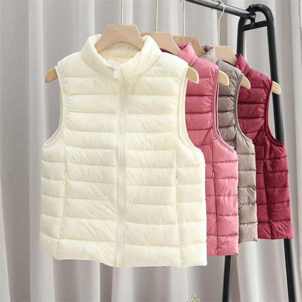 

autumn winter women double coat sleeveless waistcoat ultra light down vest parka female short duck down coat 210930, Black