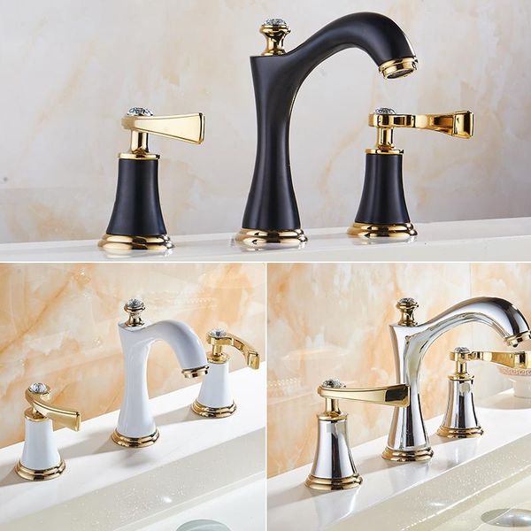 

retro basin faucets brass deck mounted bathtub mixer faucet black split 3 hole double handle and cold bathroom sink