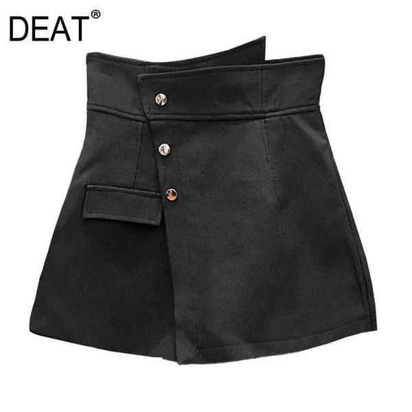 

[deat] summer fashion wide leg pants high waist solid color irregular a-line loose women shorts 13q067 210527, White;black