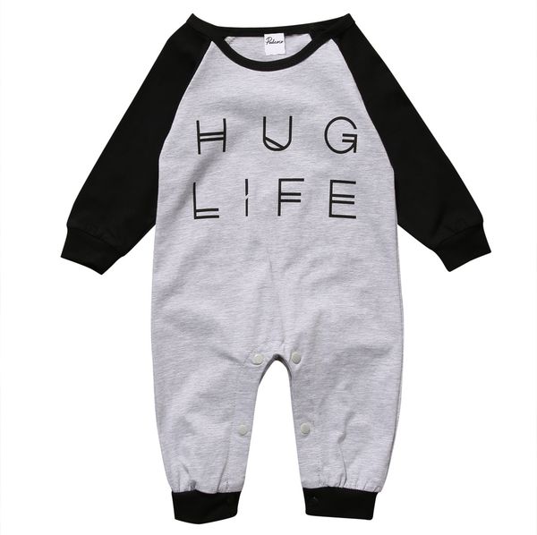 

hug life print long sleeve jumpsuit rompers for baby boy, White