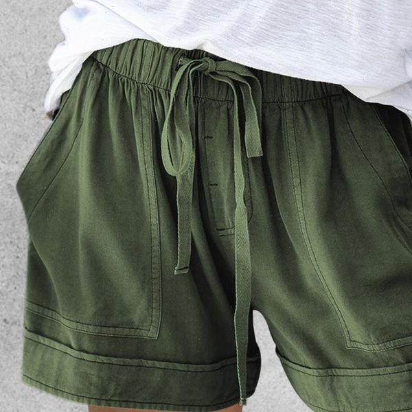 

womens shorts women short pants summer loose rope tie sport elastic waist cotton linen pocket beach, White;black