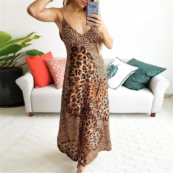 

summer new fashion women deep v leopard butterfly wrap sling sleeveless nightclub maxi long dress z4, Black;gray