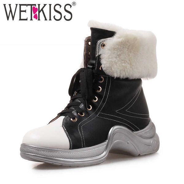 

wetkiss pu women boots round toe lambswool liner footwear snow warm female ankle boot platform shoes women winter white 210630, Black