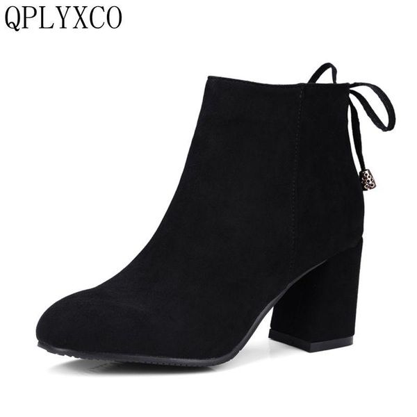 

boots qplyxco 2021 sale autumn winter ankle shoes big small size 32-46 women short zipper pointed toes high heel 07-8, Black