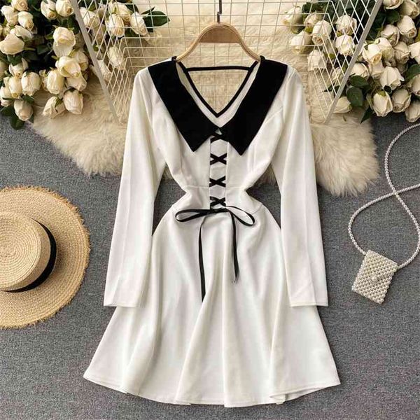 

spring fashion vestidos women's v-neck halter strap waist slimming mini temperament dress c552 210506, Black;gray