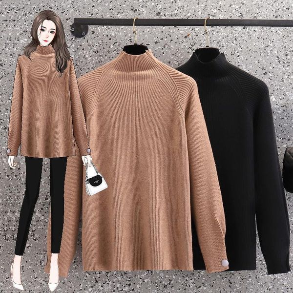 

women's sweaters turtleneck solid color black plus large size oversize korean style fashion pullovers for autumn clothing ladies, White;black