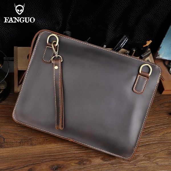 

briefcases crazy horse leather men's briefcase genuine 13.5'' lapbusiness shoulder bag messenger bags for male