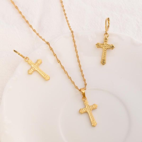Ohrringe Halskette Bangrui Gold Farbe Jesus Kreuz Anhänger Für Frauen Männer Elegante Schmuck Sets Christian Geschenke