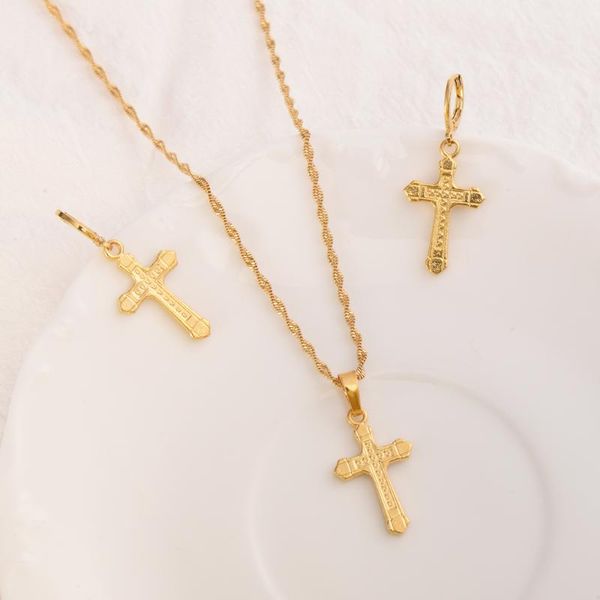 

earrings & necklace bangrui gold color jesus cross pendant for women men elegant jewelry sets christian gifts, Silver