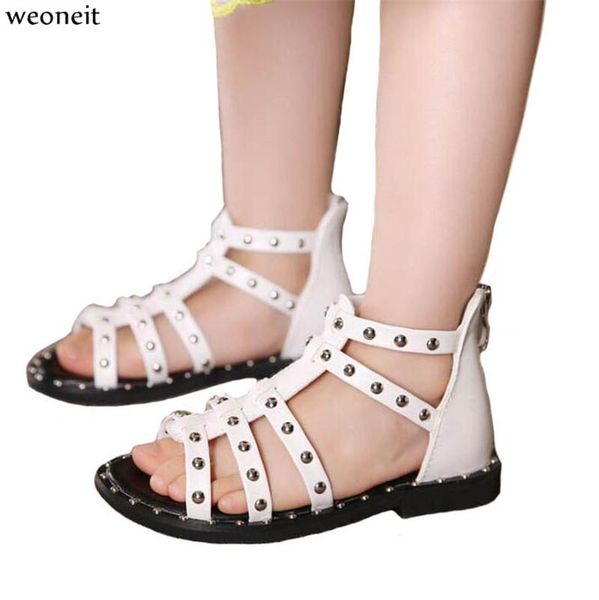

weoneit kids sandals girls shoes summer rivets fashion princess children black white for cn26-37, Black;red