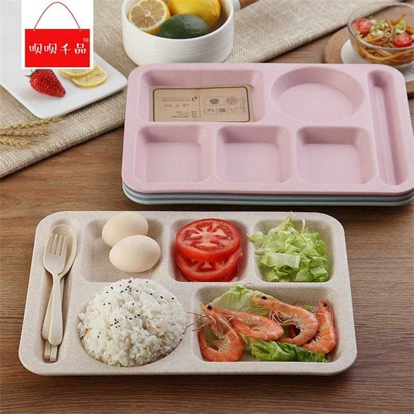 Plastica Piastra divisa per bambini Studente Studente Piatto per la colazione Plate Baby Bowl Kindergarten Separato Separato Set Set Set Fork Cucchiaio AT105 211112