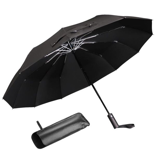 

umbrellas large automatic umbrella black portable travel auto close open fashion outdoor windproof long handle gift 12 ribs three folding