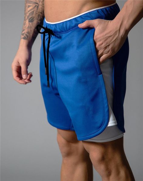 

(can add your own logo)double-deck running shorts men 2 in 1 sport jogging fitness training quick dry mens gym men's, White;black