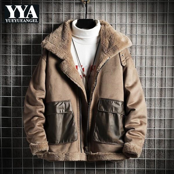 

korean style mens short loose mixed colors jackets turn-down collar pockets zippers plus velvet thicken coat men's, Black;brown