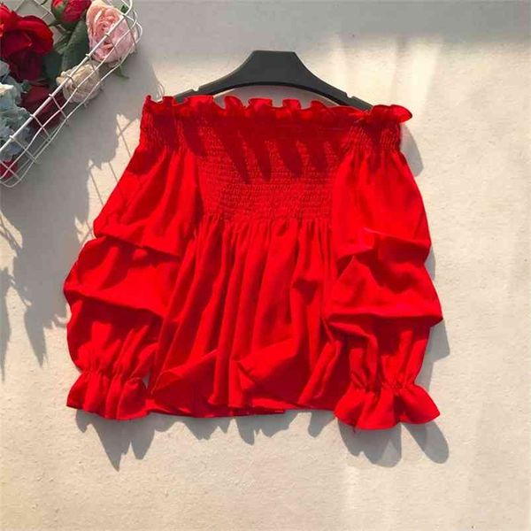 

spring autumn women's blouse korean style solid color long-sleeved ruffled chiffon shirt loose collar qx889 210507, White