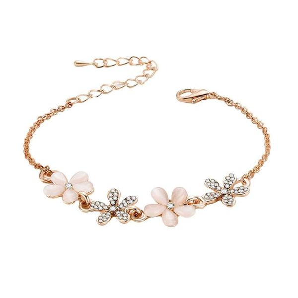 

charm bracelets women trendy rhinestone flower floral jewelry adjustable pendant lock bracelet, Golden;silver