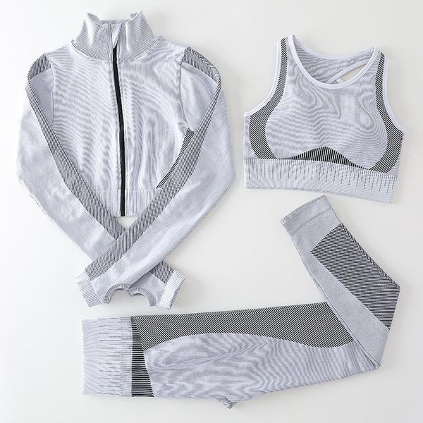

teach wear designer womens yoga suits gym sportswear tracksuits fitness sport three piece set 3pcs bra leggings outfits active workout sets, Gray