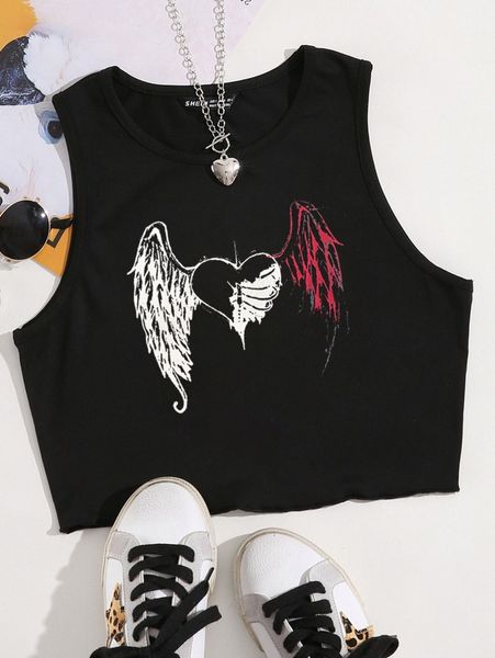 

heart & wings print tank y4k5#, White