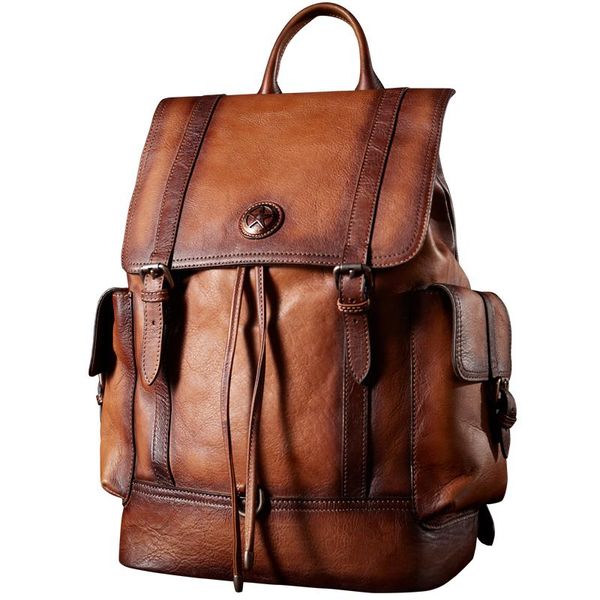 

backpack men cow leather large capacity travel bag classic business side can be opened pentagram schoolbag