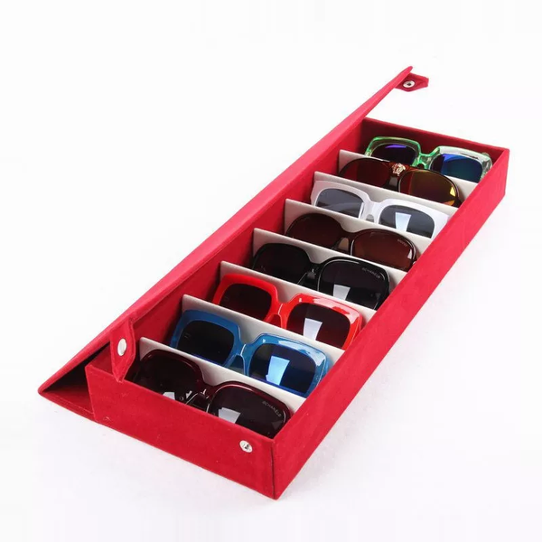 

jewelry pouches, bags storage display grid case box for eyeglass sunglass glasses 8 compartments box48.5*18*6cm, Pink;blue