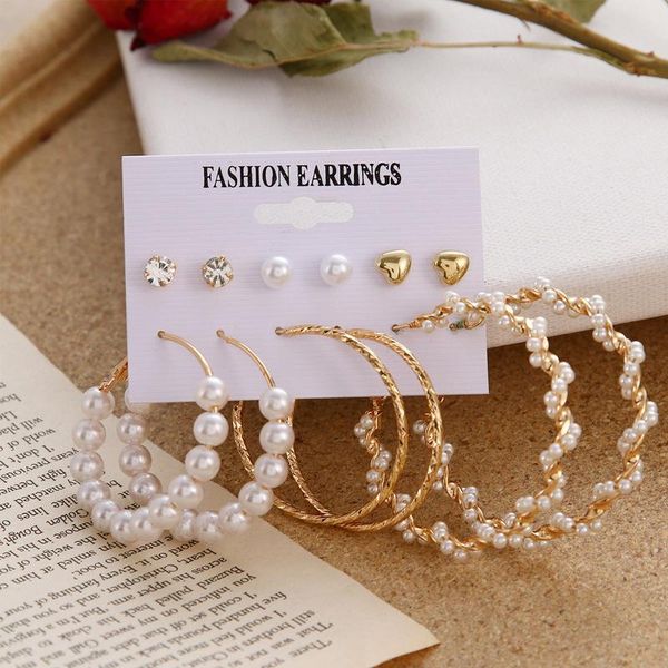 

hoop & huggie korean fashion jewelry pearl tassel earrings for women boho geometric heart crystal set brincos 2021 big, Golden;silver