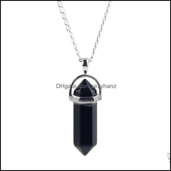 

& pendants jewelry pendant necklaces natural stone tiger eye black obsidian point neckalces healing crystal pendum link chain chakra reiki p, Silver