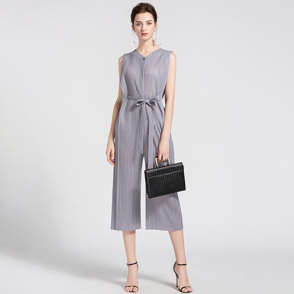 

women's jumpsuits & rompers fashion tide summer women clothes round neck sleeveless pleated high waist wide legs jumpsuit wg55911 ol, Black;white