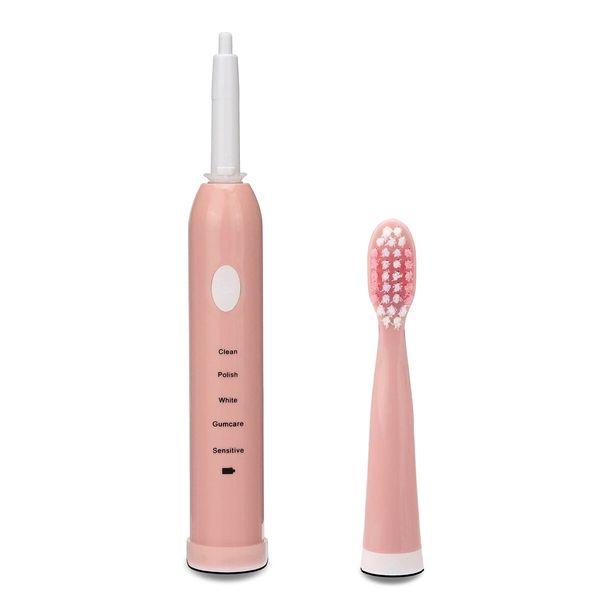 

5 modes sonic electric toothbrush portable usb charging waterproof vibration toothbrush with 4 brush heads - pink