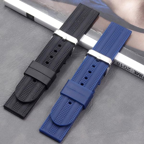 

watch bands natural silicone strap men's buckle accessories 24 mm ladies sports waterproof soft rubber, Black;brown