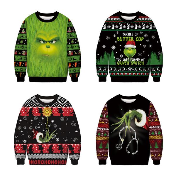 

christmas grinch print couple loose fashion round neck funny ugly xmas sweaters casual pullover