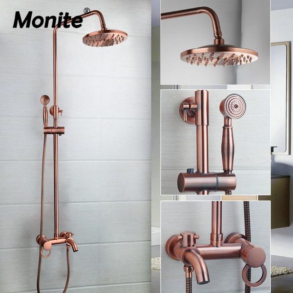 

monite pink rose gold-plated bathroom shower set rain head bath mixer with hand faucet rainfall sets
