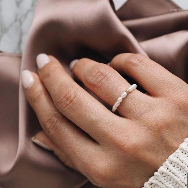 

cluster rings momiji pearl for women elastic adjustable handmade fashion jewelry with stainless steel beaded wedding gifts1, Golden;silver