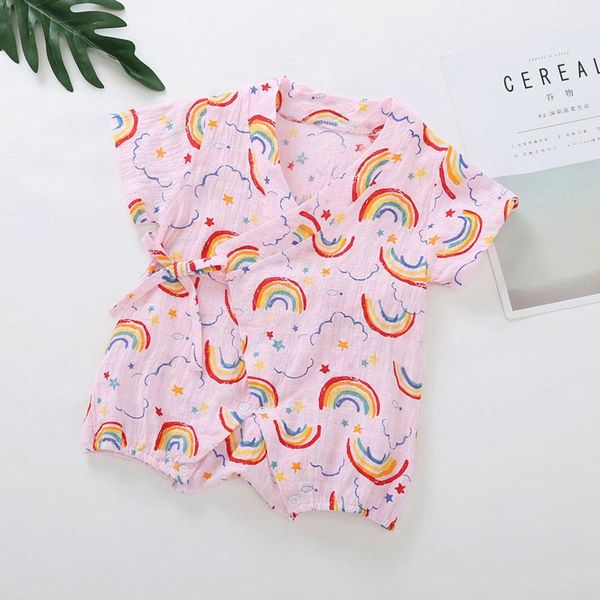 

summer cartoons born rompers infant baby girls boys rainbow printed romper jumpsuit kimono sleepwear clothes jumpsuits, Blue