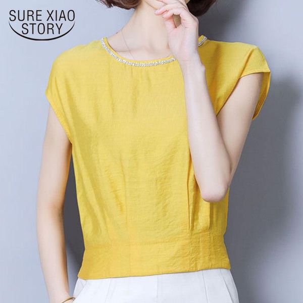 

women's blouses & shirts women blouse 2021 fashion office elegant ladies chiffon short sleeve chemise femme 9043 50, White