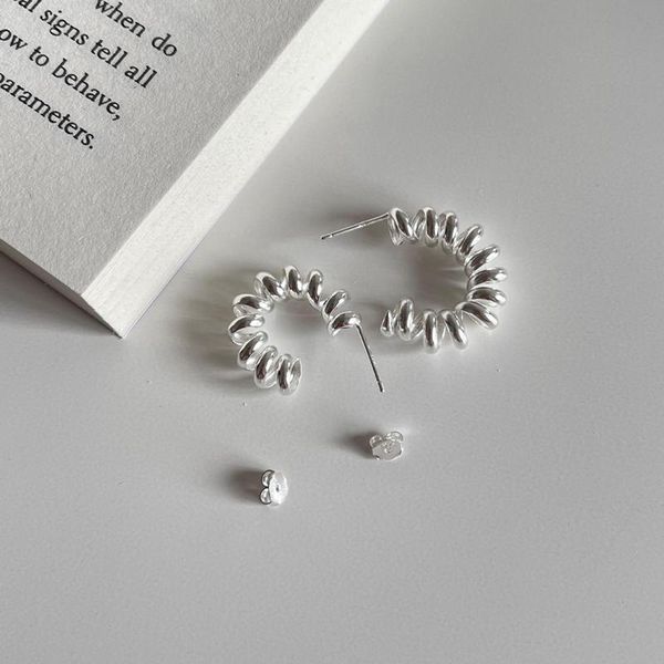 

stud semorilry real 925 sterling silver spiral earrings for women chic spring prevent allergy korea minimalist jewelry, Golden;silver