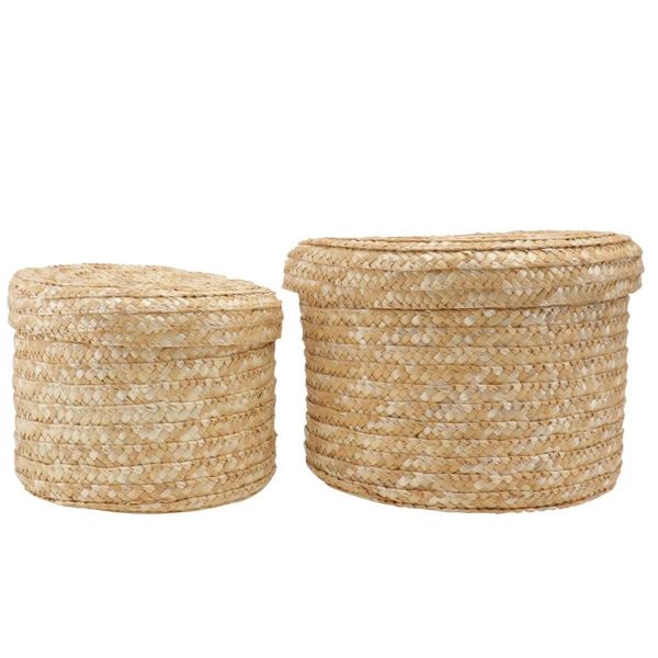 

storage baskets 2pcs decorative multipurpose straw weaving boxes (khaki)