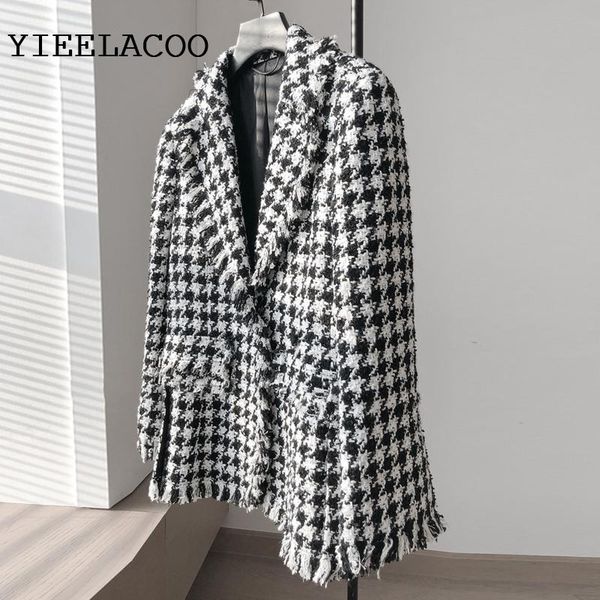 

women's jackets black/white plaid tweed jacket spring / autumn coat double-breasted ladies suit small fragrant wind, Black;brown