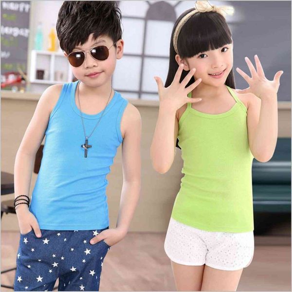 

baby boys girls tanks solid candy color children vest beach camisoles kids underwear 100% cotton sleeveless t shirts, Blue
