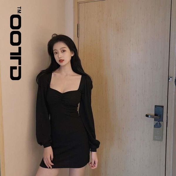

casual dresses ootd women elegant black fashion long sleeve bodycon vintage dress korean clothing winter short mini sexy, Black;gray