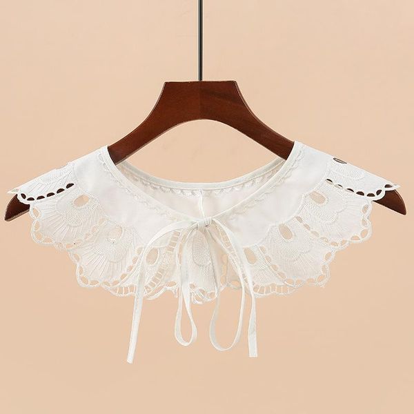

bow ties sitonjwly solid color fake collar shawl wrap for women floral embroidered doll shirt detachable false collars, Black;gray