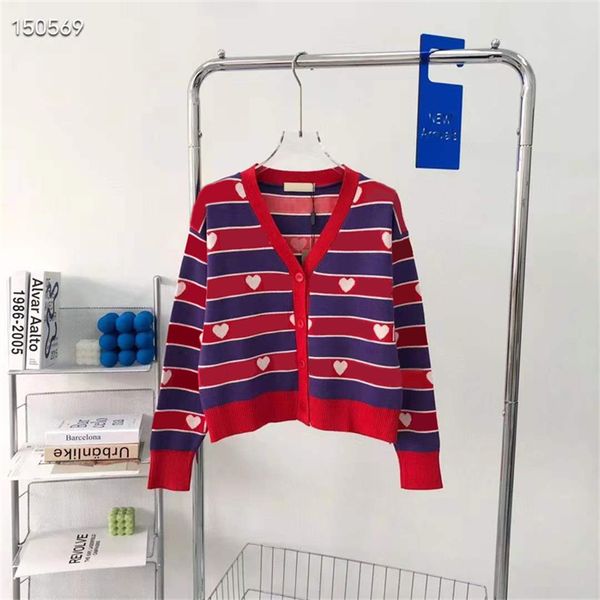 

brand designed women's knitted sweater cardigan mm sweet heart stript cardigans 150570, White;black