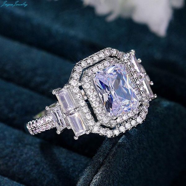 

wedding rings trendy silver color for women with crystal cubic zirconia stone bling engagement ring luxury gift, Slivery;golden