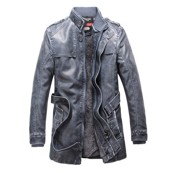 Herren Graben Winter PU Jacke Männer Leder Motorrad Verdicken Lange Trenchcoat Jacken Oberbekleidung Männlichen Warmen Mantel 211111