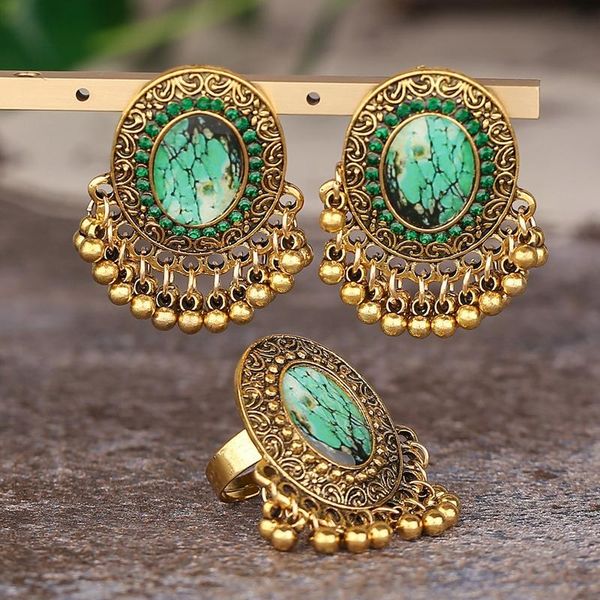 

earrings & necklace retro green ring and set jhumka jewelry adjustable rings for women bohemian ethnic exaggerated ladies, Silver