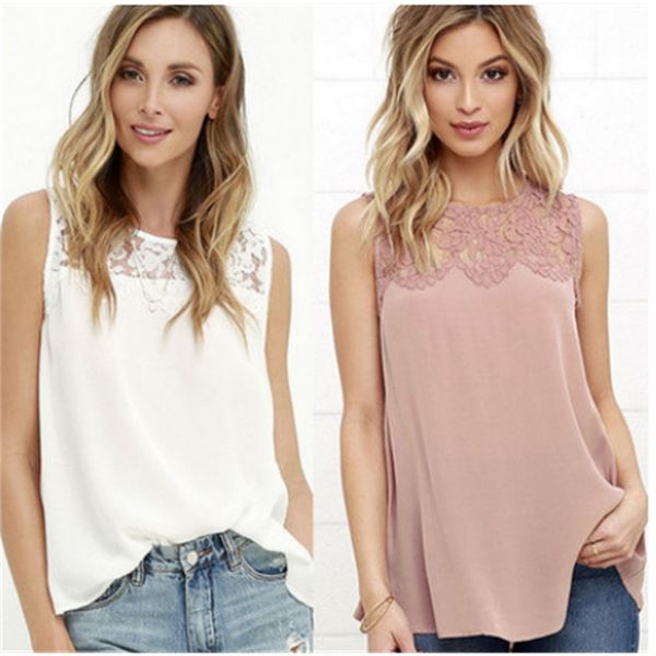 

new women white powder stitching lace chiffon sleeveless vest, White;black